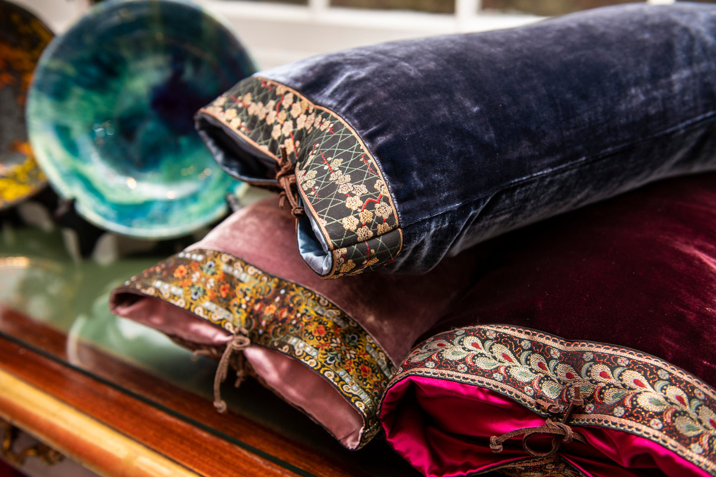 Silk Velvet Lumbar Cushion, Bordeaux