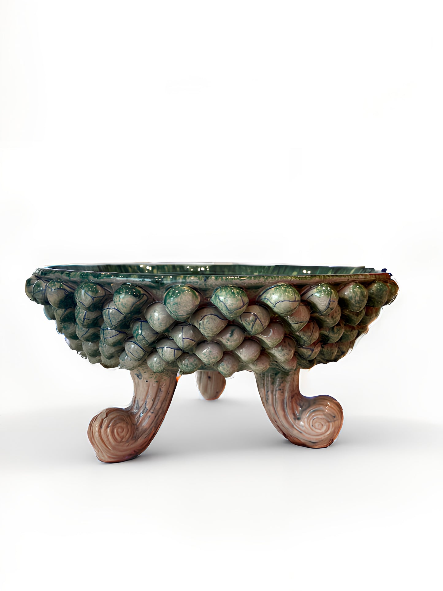 Three-Footed Pedestal Sicilian Pine Cone Bowl | Teal Swirl