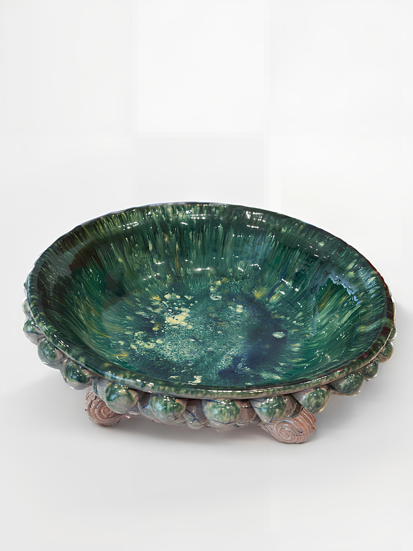 Three-Footed Pedestal Sicilian Pine Cone Bowl | Teal Swirl