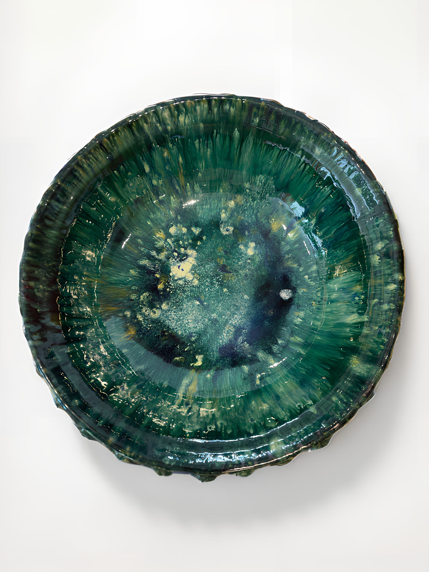 Three-Footed Pedestal Sicilian Pine Cone Bowl | Teal Swirl